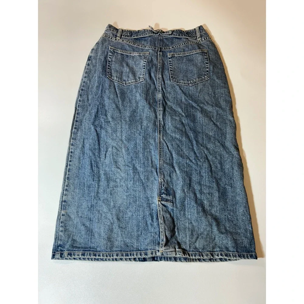 Christopher & Banks Denim Maxi Skirt Womens 6 Blue Excellent Cinch Back Long